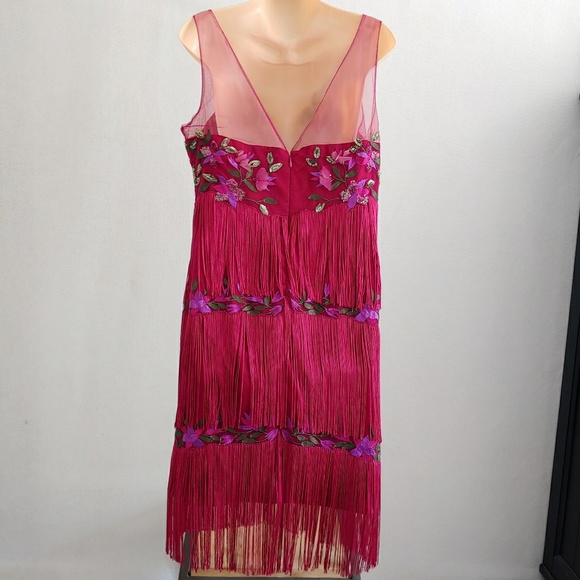 NWT Marchesa Fringe Embroidered Cocktail Dress - Picture 4 of 8
